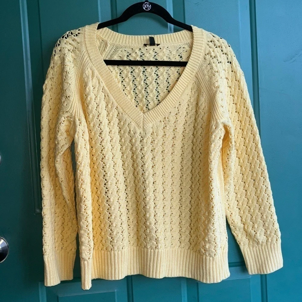 NWT Talbots 1x petite crochet yellow sweater 100% cotton
